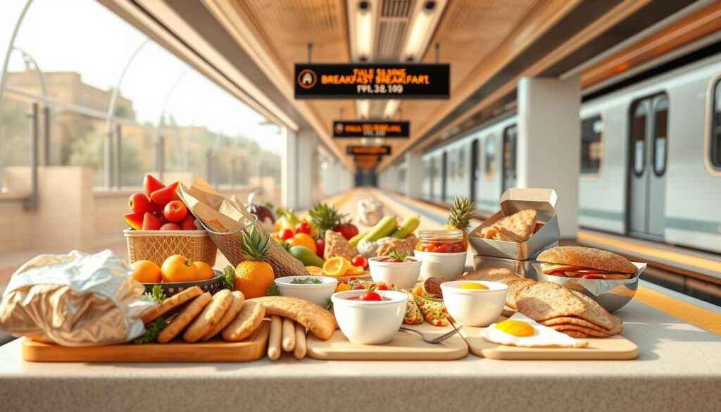 a well-lit, detailed 3D illustration of a subway platform with a variety of healthy breakfast food items arranged neatly on the platform, including whole grain breads, fruits, vegetables, yogurt, and protein-rich options like eggs and lean meats. The food items are positioned in an appetizing, visually appealing way that highlights their nutritional value. The platform has a clean, modern design with sleek, minimalist surfaces. Warm, natural lighting filters in, creating a bright, inviting atmosphere. The camera angle provides a clear, eye-level view of the scene, emphasizing the nutritious subway breakfast choices. a well-lit, detailed 3D illustration of a subway platform with a variety of healthy breakfast food items arranged neatly on the platform, including whole grain breads, fruits, vegetables, yogurt, and protein-rich options like eggs and lean meats. The food items are positioned in an appetizing, visually appealing way that highlights their nutritional value. The platform has a clean, modern design with sleek, minimalist surfaces. Warm, natural lighting filters in, creating a bright, inviting atmosphere. The camera angle provides a clear, eye-level view of the scene, emphasizing the nutritious subway breakfast choices.